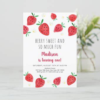 Strawberry Berry Sweet First Birthday Invitation Zazzle