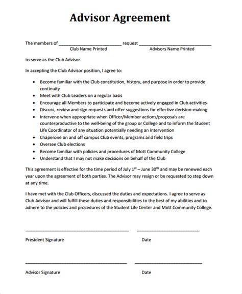 Advisor Contract Template