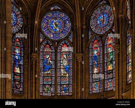 Notre Dame Cathedral Stain Glass Window Paris France Stock Photo Alamy