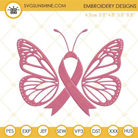 Pink Ribbon Butterfly Embroidery Design File Butterfly Breast Cancer