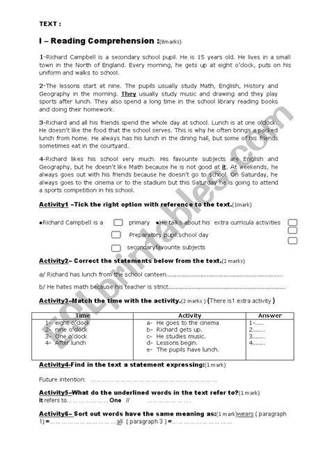 End Of Semester Test Th Form Part Esl Worksheet By Massar Mm