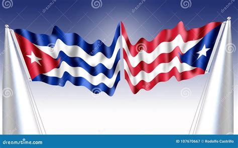 Cuba And Puerto Rico Flag Sillky Waving Red Blue Stock Illustration