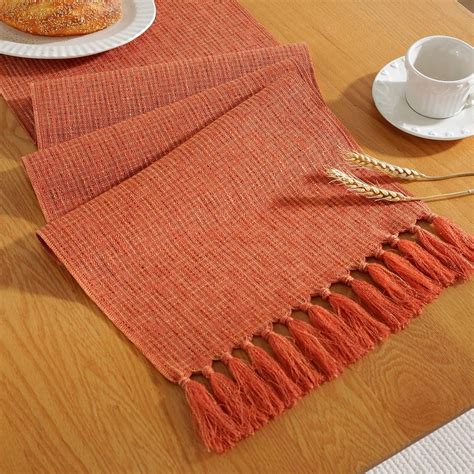 Holzlrgus Rustic Fall Table Runner With Tassels Boho Farmhouse Thanksgiving Table Runners 72