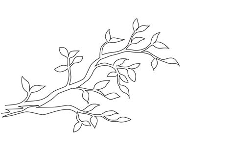 Single Continuous Line Drawing Leaf Hanging From Tree Branch Spring