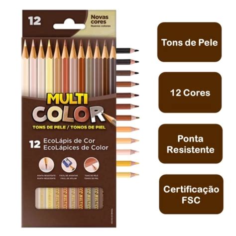 Lápis de Cor Tons de Pele 12 Cores Multicolor