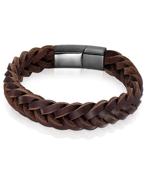 Heren Armband LGT Jewels Gevlochten Leer Edelstaal Bruin Zwart