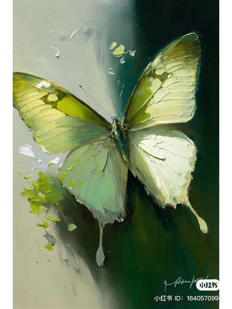 A Painting Of A Yellow Butterfly On A Green Background