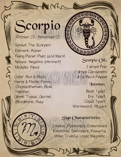 Scorpio Zodiac Sign Book Of Shadow Printable PDF Page Wicca Etsy