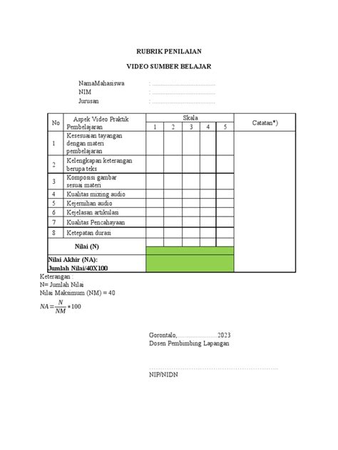 Rubrik Penilaian Dpl Pdf