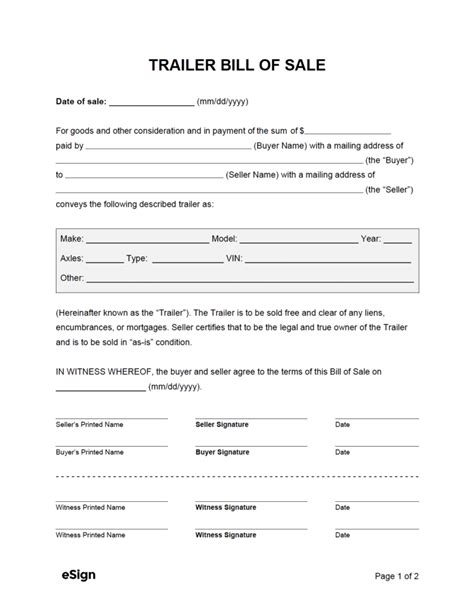 Free Trailer Bill Of Sale Form Pdf Word