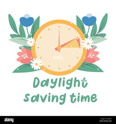 Spring Forward Concept In Flat Style Change Clock Forward One Hour