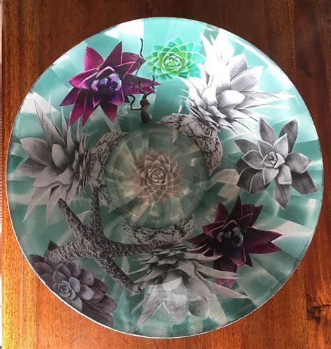 Stunning Handmade Decorated Glass Bowl Using Decoupage Etsy Decoupage Glass Decoupage Diy