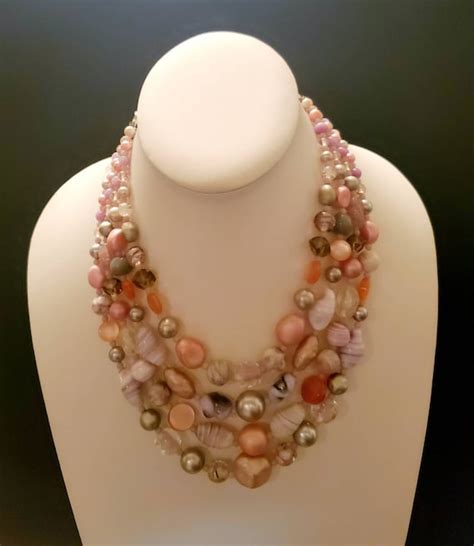 Vintage Multi Strand Glass Bead Necklace Graduated M Gem