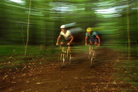 Two Men Mountain Biking Along Forest Trail Free Photo Download Freeimages