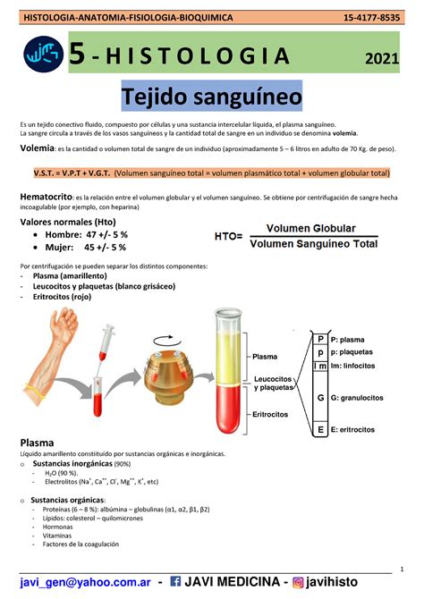 Histolog A Anual Tejido Sanguineo H I S T O L O G I A