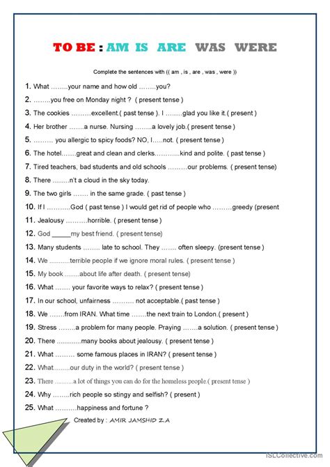 Am Is Are Was Were Gen English Esl Worksheets Pdf And Doc