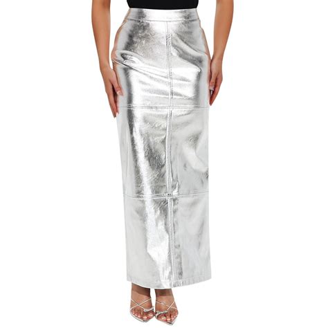 Baoqin Womens Skirts Pu Leather Long Skirt For Women High Waist Retro