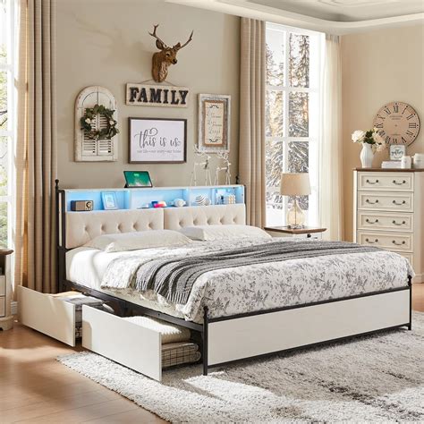 Amazon T Tream Queen Bed Frame With Storage Upholstered Headboard