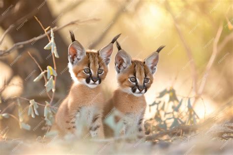 Premium Photo Curious Caracal Cubs