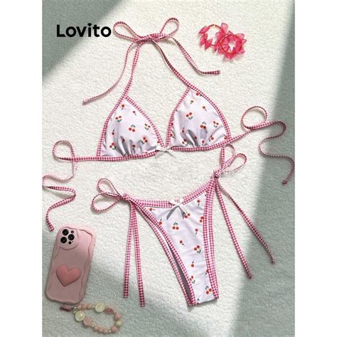 Lovito Women Casual Cartoon Tie Back Bikini Sets Lna Shopee Philippines