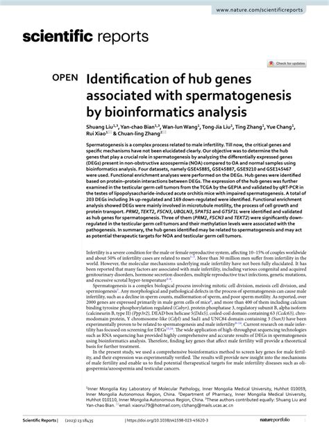 Pdf Identification Of Hub Genes Associated With Spermatogenesis By