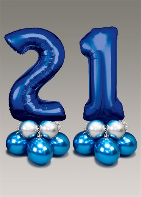 Chrome Blue And Silver Large Number 21 Balloon Centrepiece Set