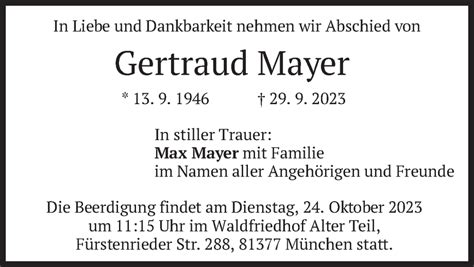 Traueranzeigen Von Gertraud Mayer Trauer Merkur De