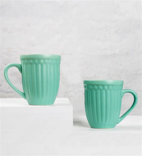 Buy Ikat Sea Green Ceramic Set Of Coffee Mug At Off By The