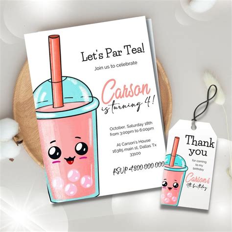 Editable And Printable Boba Tea Birthday Party Invitation Template