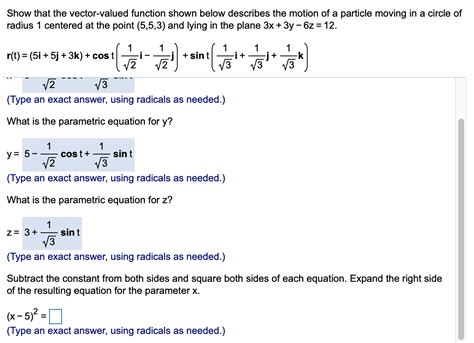 Solved Show That The Vector Valued Function Shown Below