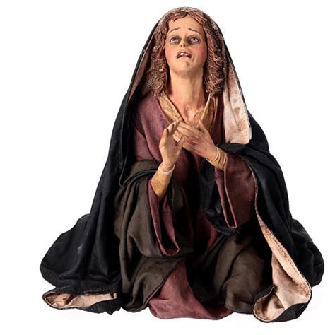 Mary Kneeling At The Foot Of The Terracotta Cross 30 Cm Angela Tripi