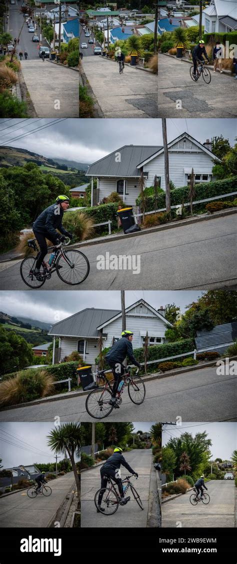 Sequence Of Pictures Showing A Male Road Cyclist Battling To Ride Up