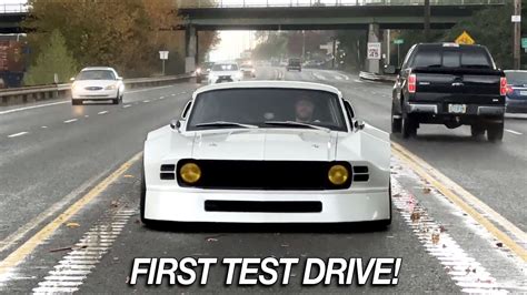 First Test Drive Of The Wide Body Mid Engine 67 Mustang Fastback YouTube