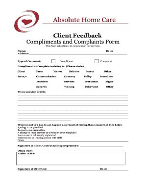 Complaints And Compliments Form Template Complete With Ease AirSlate