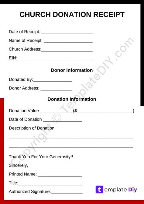 Printable Church Donation Receipt Template Fillable Form 2023