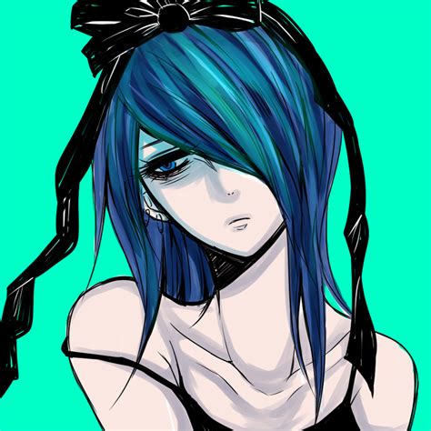 Safebooru Aqua Background Aqua Hair Bare Shoulders Blue Blue Eyes Bow