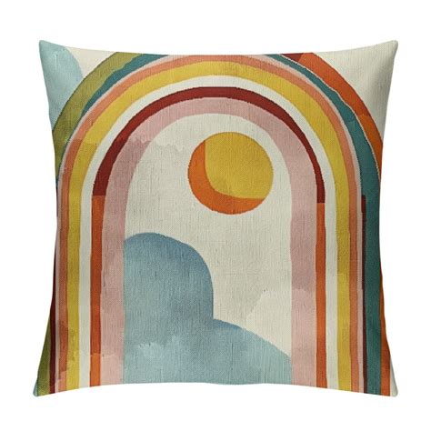 Comio Boho Abstract Rainbow Line Sun Moon Decorative Throw Pillow