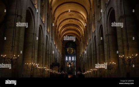 Interior of Basilique Saint-Sernin in the city of Toulouse, France ...