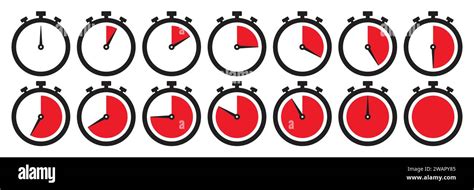 Clock Icon Set In Red Color Stopwatch Symbol Set Countdown Clock