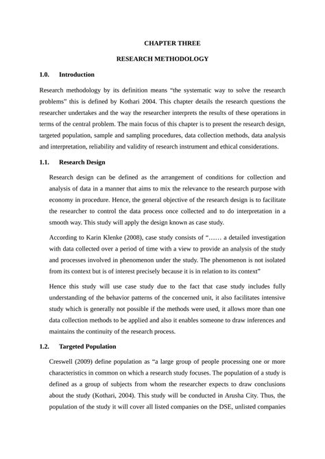 PDF CHAPTER THREE RESEARCH METHODOLOGY 1 0 Introduction