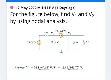 Solved For The Figure Below Find V₁ And V₂ By Using Nodal