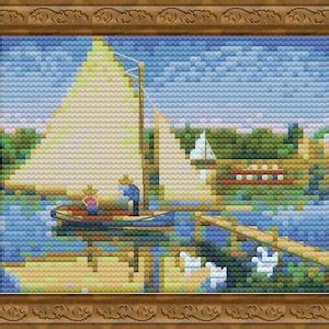 Monet Mini Cross Stitch Pattern Garden Claude Monet Painting Yachts