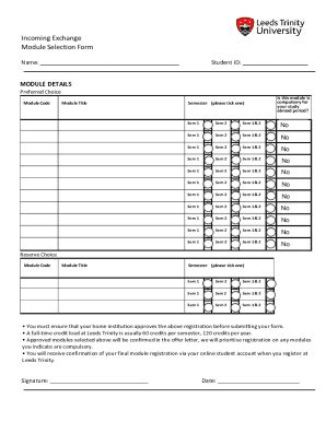 Fillable Online Incoming Exchange Module Selection Form Fax Email Print