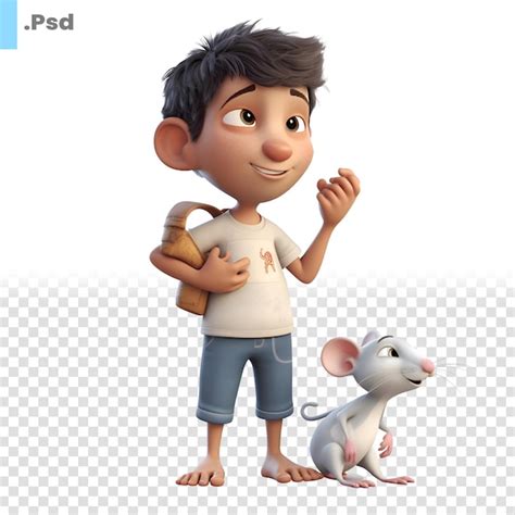 3d Render Eines Kleinen Jungen Mit Ratte Und Clipping Pfad Psd Vorlage Premium Ki Generiertes Psd