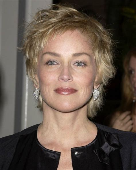Sharon Stone Stunning Short Pixie Haircut With A Soft Silhouette