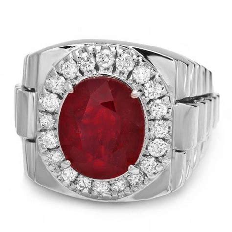 770ct Natural Red Ruby And Diamond 14k Solid White Gold Mens Ring For