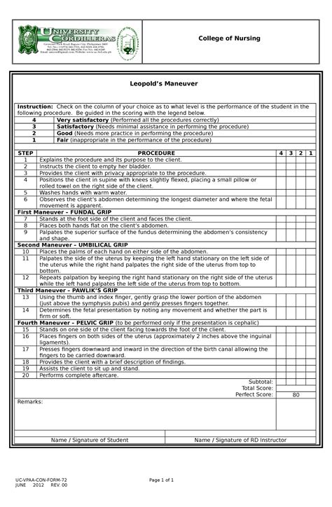 72 Form Leopolds Maneuver College Of Nursing Leopolds Maneuver UC