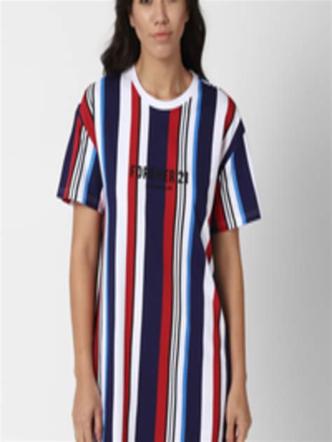 Buy Forever 21 Women Multicoloured Striped Cotton T Shirt Dress Dresses For Women 17967580