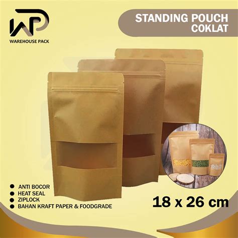 Jual Standing Pouch Kraft Paper Window Coklat Ziplock Kraft Paper