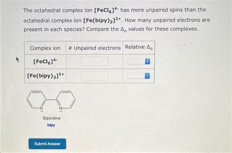 Solved The Octahedral Complex Ion Fecl Has More Chegg